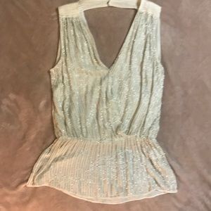 Parker Ivory silk beaded Peplum top